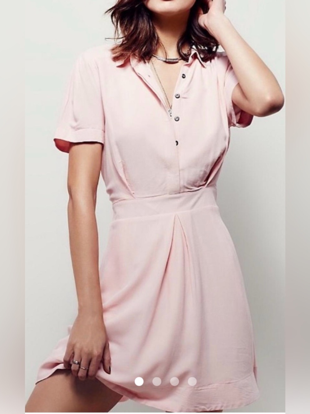 Free People “Dream Chaser” Blush Pink Short Sleeve Mini Dress 100% Rayon Size 4